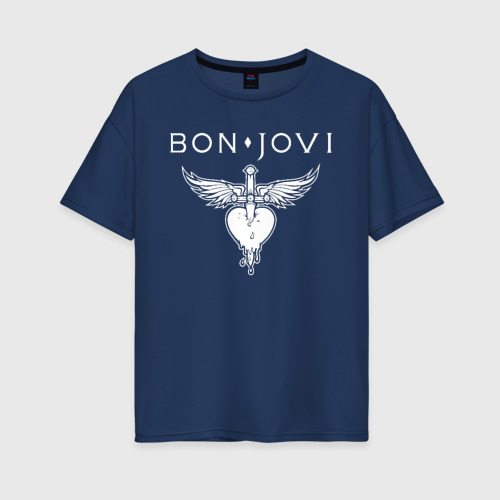 Женская футболка из хлопка оверсайз с принтом Bon Jovi, вид спереди №1