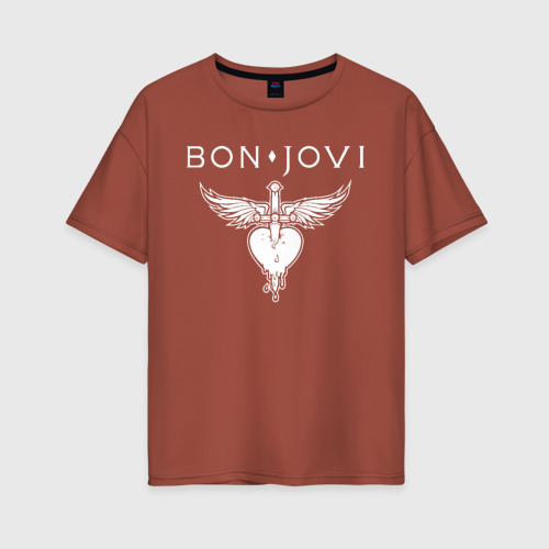 Женская футболка хлопок Oversize Bon Jovi, цвет кирпичный