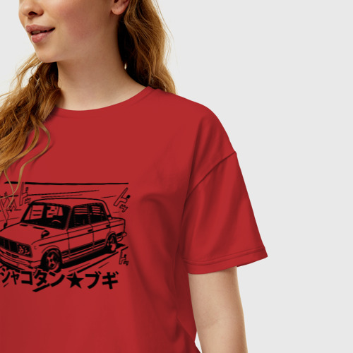 Женская футболка хлопок Oversize Bosozoku Taz, цвет красный - фото 3