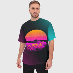 Футболка с принтом Outrun Retrowave для мужчины, вид на модели спереди №2. Цвет основы: белый