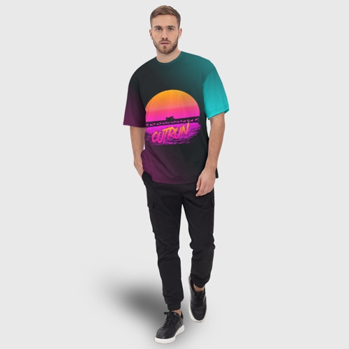Мужская футболка oversize 3D Outrun Retrowave, цвет 3D печать - фото 5