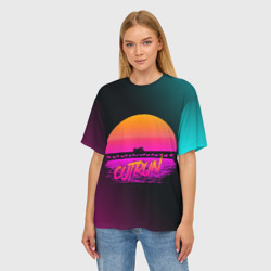 Женская футболка oversize 3D Outrun Retrowave - фото 2