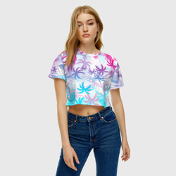 Женская футболка Crop-top 3D Неоновые пальмы - фото 2