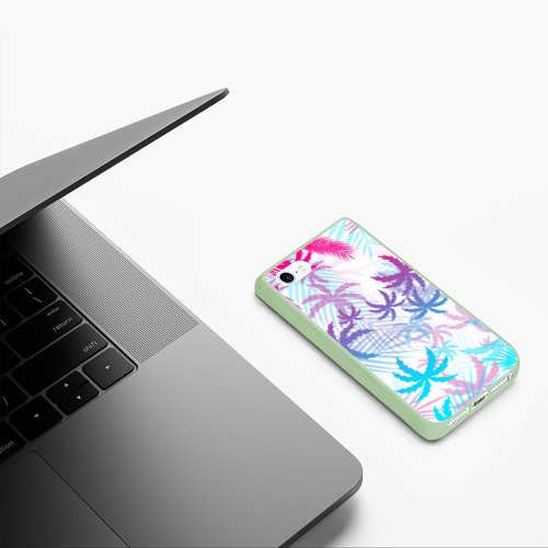 Чехол для iPhone 5/5S матовый Неоновые пальмы, цвет салатовый - фото 5