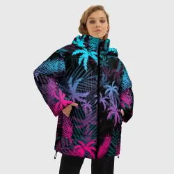 Женская зимняя куртка Oversize Неоновые пальмы neon palms - фото 2