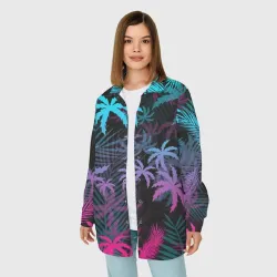 Женская рубашка oversize 3D Неоновые пальмы neon palms - фото 2