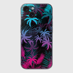 Чехол для iPhone 15 силиконовый с защитой камеры Неоновые пальмы neon palms
