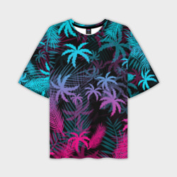 Мужская футболка oversize 3D Неоновые пальмы neon palms