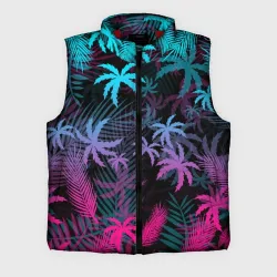 Мужской жилет утепленный 3D Неоновые пальмы neon palms