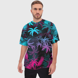 Мужская футболка oversize 3D Неоновые пальмы neon palms - фото 2
