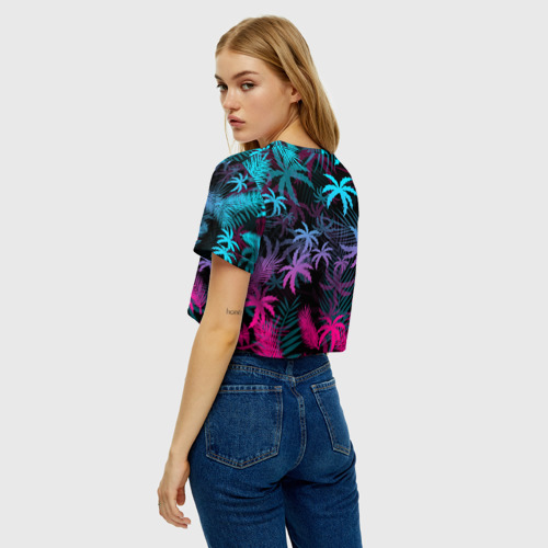 Женская футболка Crop-top 3D Неоновые пальмы neon palms, цвет 3D печать - фото 5