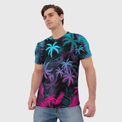 Мужская футболка 3D Неоновые пальмы neon palms - фото 2