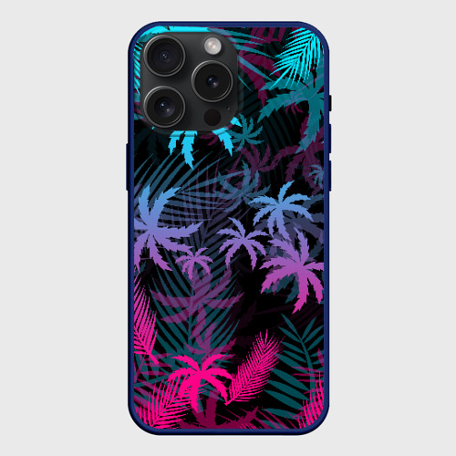 Чехол силиконовый для Apple iPhone 15 Pro Мax матовый с принтом Неоновые пальмы neon palms, вид спереди №1