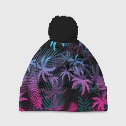 Шапка 3D c помпоном Неоновые пальмы neon palms