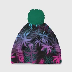 Шапка 3D c помпоном Неоновые пальмы neon palms