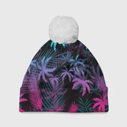 Шапка 3D c помпоном Неоновые пальмы neon palms