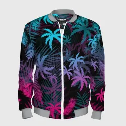 Мужской бомбер 3D Неоновые пальмы neon palms