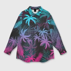 Женская рубашка oversize 3D Неоновые пальмы neon palms