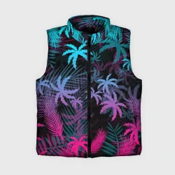 Женский жилет утепленный 3D Неоновые пальмы neon palms