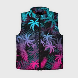 Женский жилет утепленный 3D Неоновые пальмы neon palms