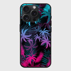 Чехол силиконовый для Apple iPhone 15 Pro матовый Неоновые пальмы neon palms
