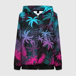 Женская толстовка 3D на молнии Неоновые пальмы neon palms