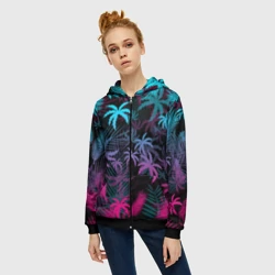 Женская толстовка 3D на молнии Неоновые пальмы neon palms - фото 2