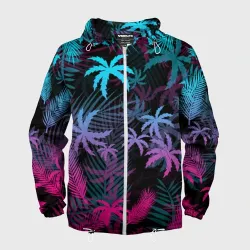 Мужская ветровка 3D Неоновые пальмы neon palms