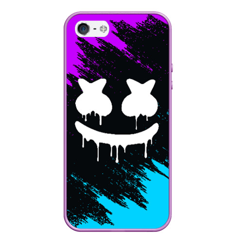 Чехол для iPhone 5/5S матовый Неоновый Маршмелло Marshmello neon, цвет сиреневый