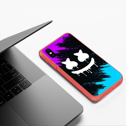 Чехол для iPhone XS Max матовый Неоновый Маршмелло Marshmello neon, цвет красный - фото 5