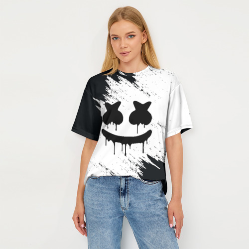 Женская футболка oversize 3D Marshmello Маршемелло, цвет 3D печать - фото 5