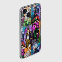 Чехол для iPhone 15 силиконовый с защитой камеры Паттерн ДжоДжо Кира спидвагон - фото 2