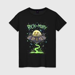 Женская футболка хлопок Rick and Morty on a spaceship