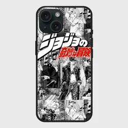 Чехол силиконовый для Apple iPhone 15 матовый JoJo паттерн с лого красный