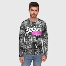 Мужской лонгслив 3D JoJo паттерн с лого розовый - фото 2