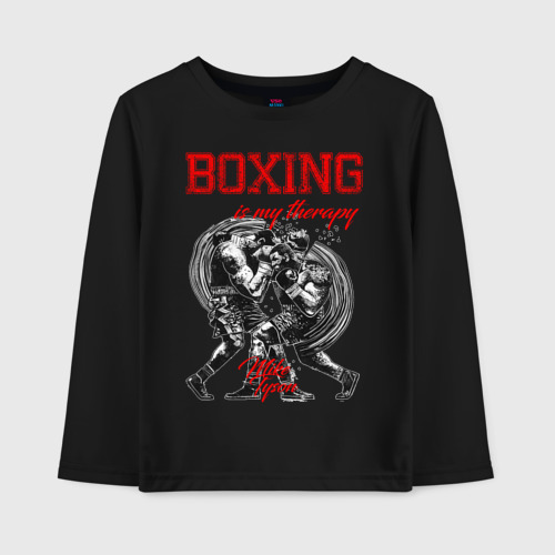 Детский лонгслив хлопок Boxing is my therapy, цвет черный