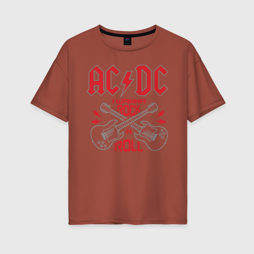 Женская футболка хлопок Oversize AC/DC, цвет кирпичный