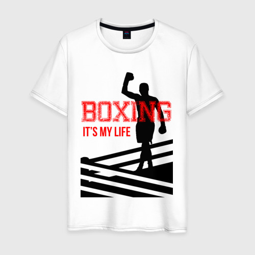 Мужская футболка хлопок Boxing its my life, цвет белый