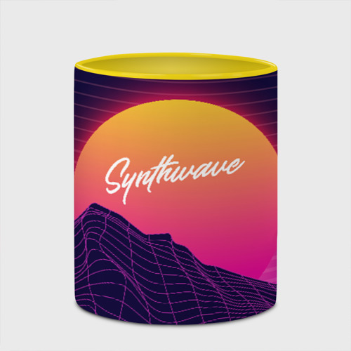 Кружка с полной запечаткой Synthwave Retrowave, цвет белый + желтый - фото 4