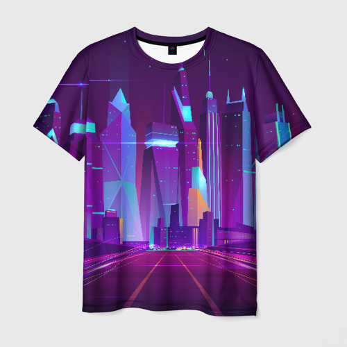 Мужская футболка 3D Неоновый город, цвет 3D печать