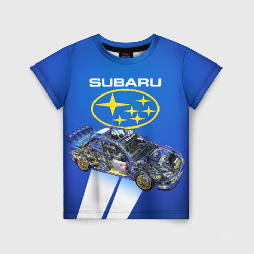 Детская футболка с принтом Subaru, вид спереди №1