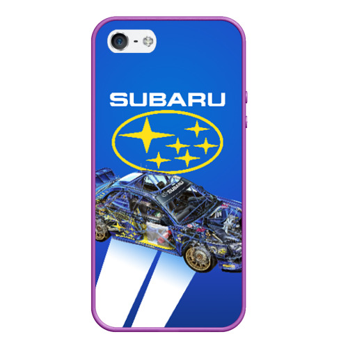 Чехол для iPhone 5/5S матовый Subaru, цвет фиолетовый