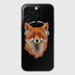 Чехол для iPhone 16 Pro Max силиконовый с защитой камеры Лиса в наушниках