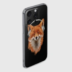 Чехол для iPhone 15 Pro силиконовый с защитой камеры Лиса в наушниках - фото 2