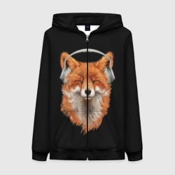 Женская толстовка 3D на молнии Лиса в наушниках