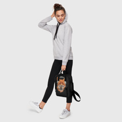 Рюкзак с принтом Лиса в наушниках для женщины, вид на модели спереди №4. Цвет основы: белый
