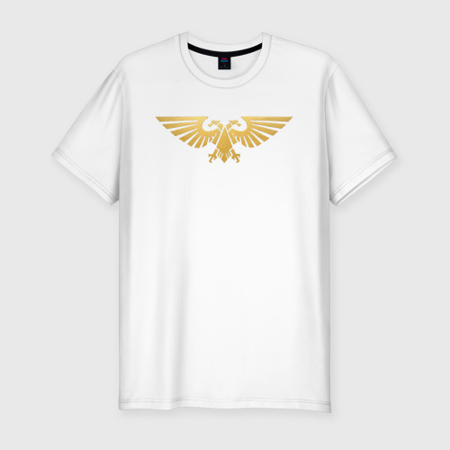 Мужская футболка приталенная из хлопка с принтом Warhammer 40 000 Aquila Gold, вид спереди №1
