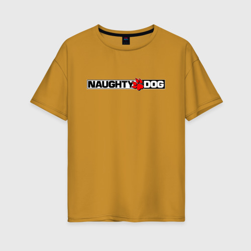 Женская футболка хлопок Oversize Naughty dog, цвет горчичный