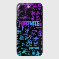 Чехол для iPhone 16 Pro Max силиконовый с защитой камеры Fortnite x Marshmello neon неон