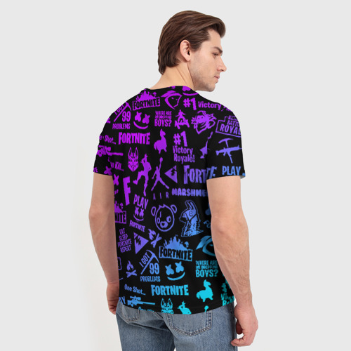 Мужская футболка 3D Fortnite x Marshmello neon неон, цвет 3D печать - фото 4